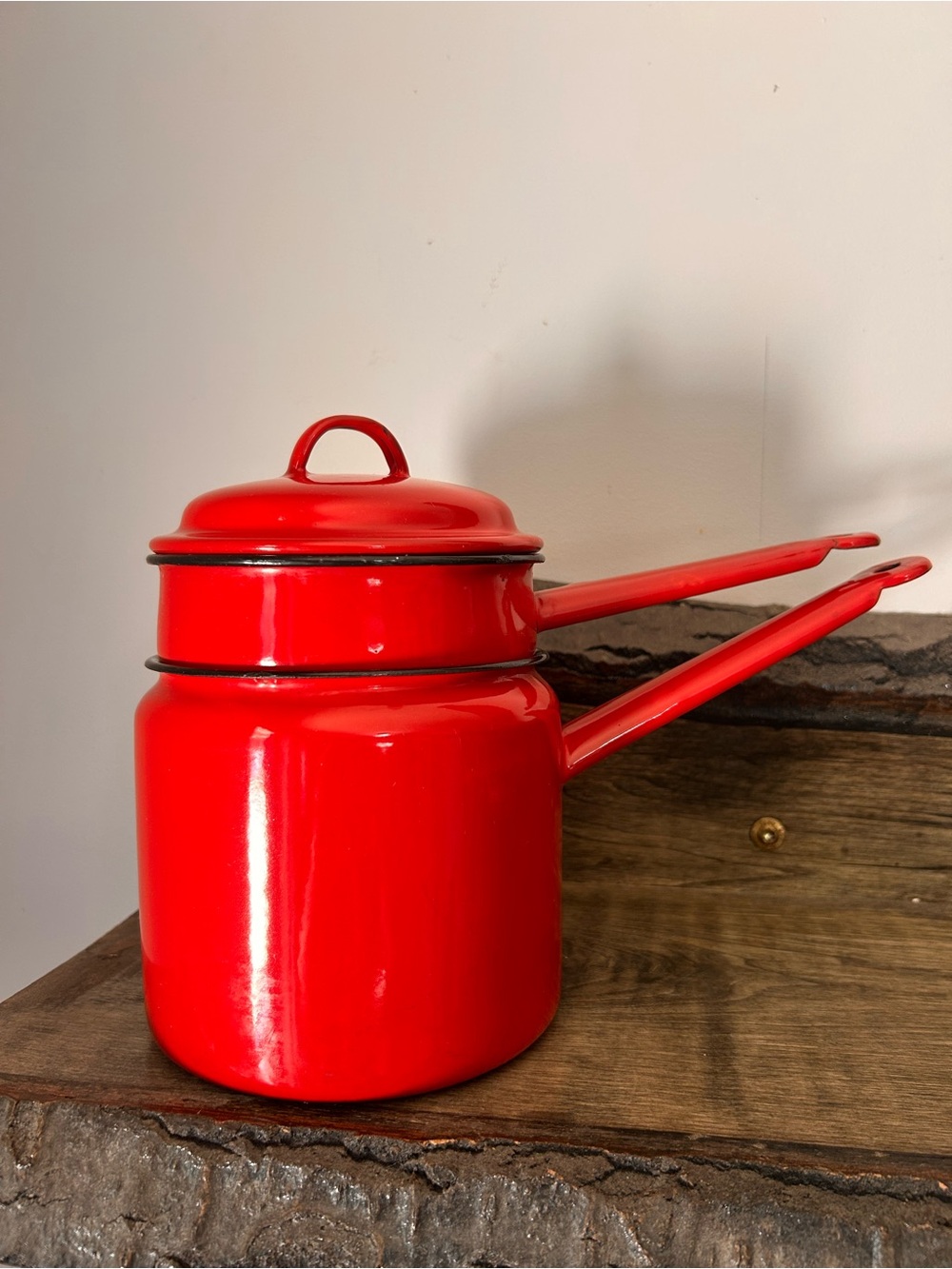 Vintage Huta Red Enamel Double Boiler Saucepan. Found in Canada🍁